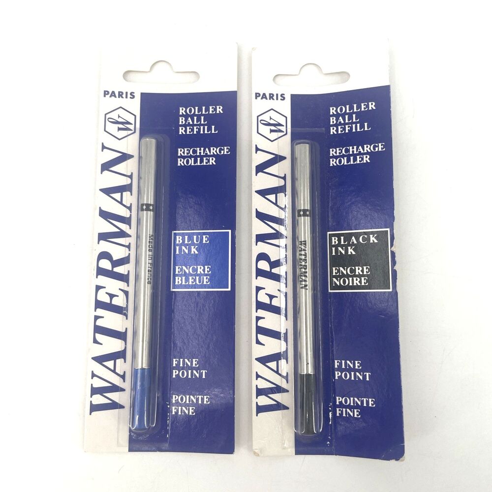 2ct Waterman Paris Fine Blue & Black Roller Ball Pen Ink Refill New & Sealed